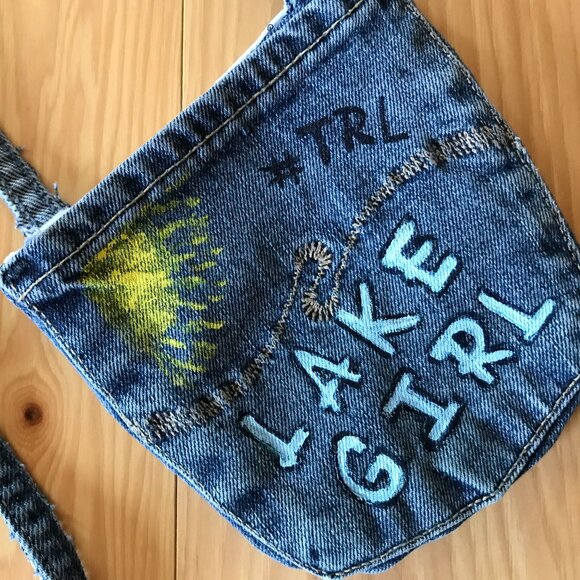 Handmade Crossbody Bag: Recycled Denim Cell Phone Holder, Table Rock Lake Pouch - Picture 6 of 11